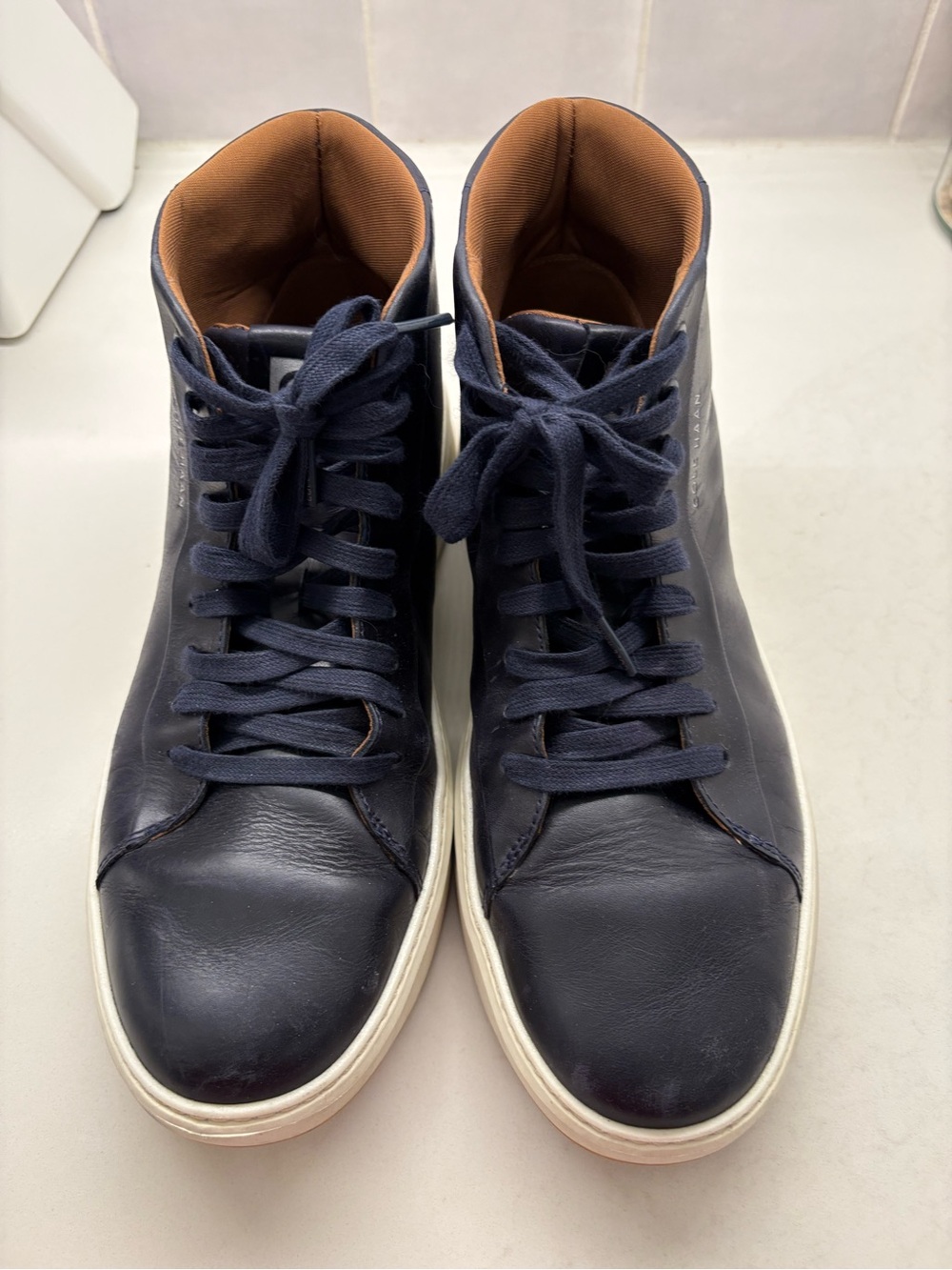 Men's Navy Cole Haan High-Top Leather Sneakers - Casual Lace-Up